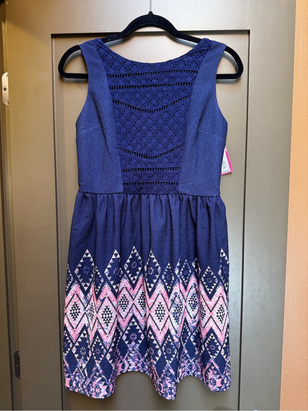 Xhilaration Navy Blue Dress with Pink Geometric Hem NWT medium